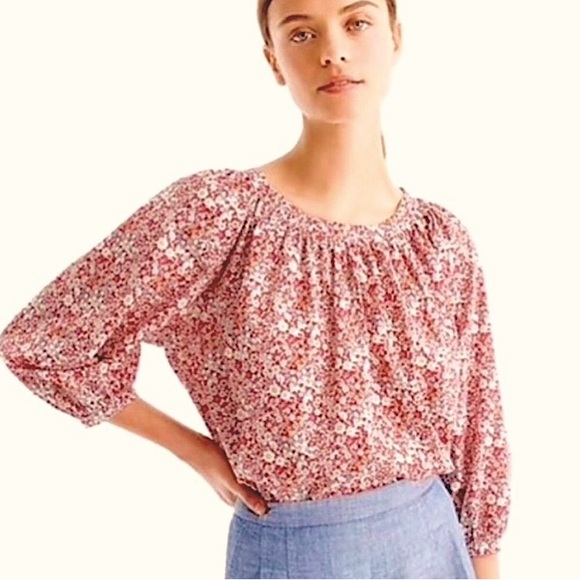 J. Crew Tops - J. Crew x Liberty London Fabric Peasant Blouse Size Small Red June Meadow Print